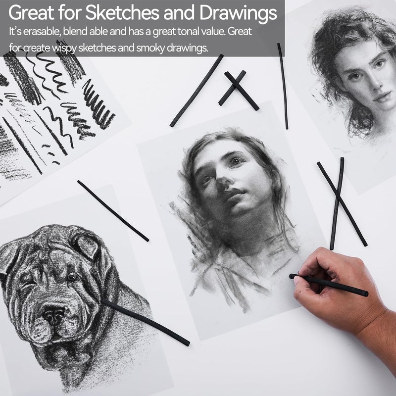 PANDAFLY Willow Charcoal Sticks, Soft, Black Artist Vine Charcoal for Artists, Beginners, Students, Great for Sketching, Drawing, Shading and Fine Art, 4-5mm, 25 Pack - Image 3